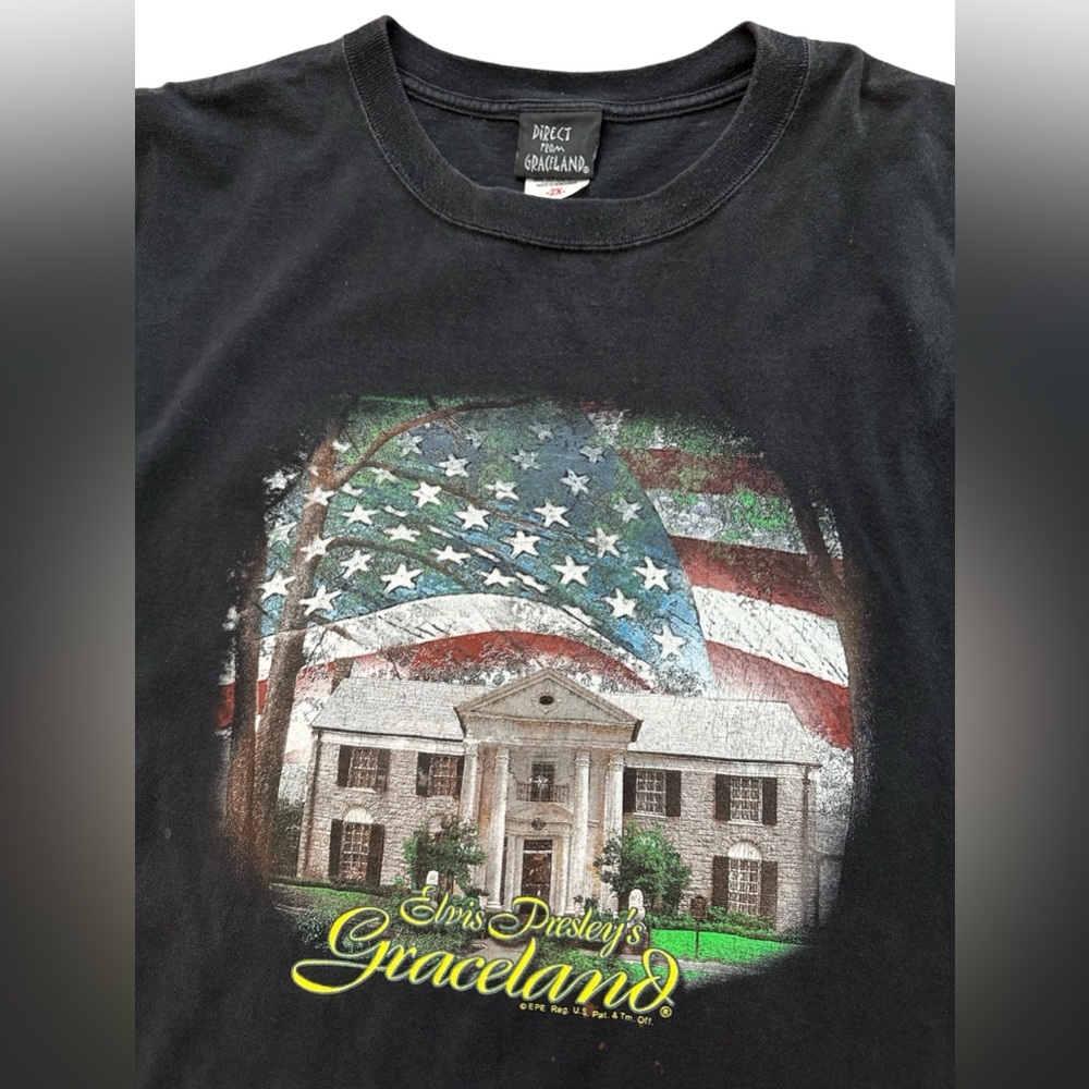 Vintage Y2K 2005 Elvis Presley’s Graceland Faded Black T-Shirt Men’s Size 2XL